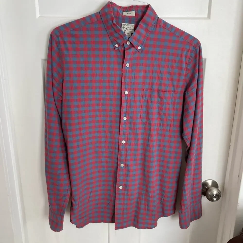 J Crew Secret Wash organic cotton poplin shirt in heather in slim Men's Size M